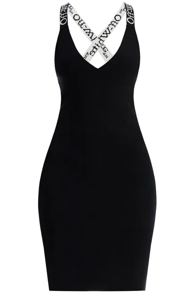 Shop Off-white Off White Knitted Dress With Branded Straps In Black