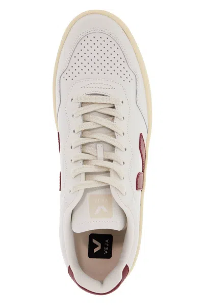 Veja V-90 Panelled Leather Sneakers In White