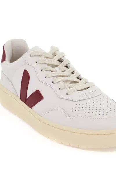 Veja V-90 Panelled Leather Sneakers In White