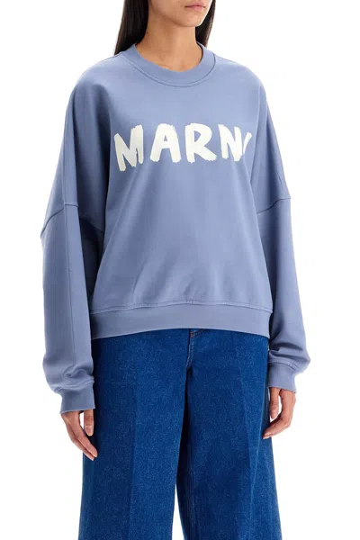 Shop Marni Crewneck Sweatshirt With Logo In Light Blue