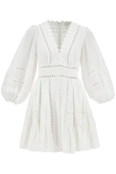 Shop Zimmermann Short Dress With Cutwork Embroidery Details In White