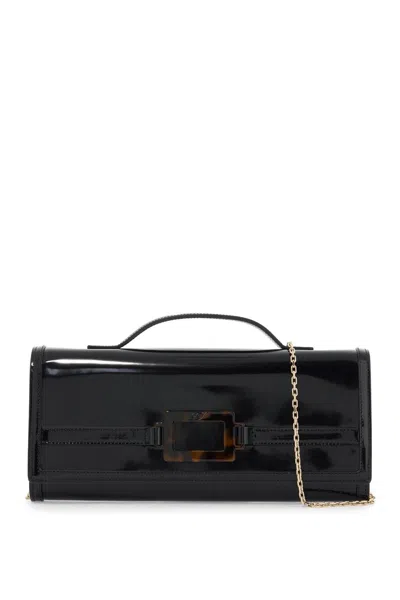 Shop Roger Vivier Brushed Leather Belle Vivier Clutch Bag In 黑色的