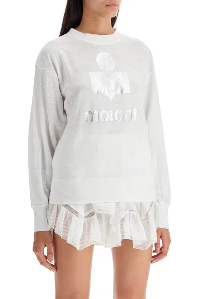 Shop Isabel Marant Étoile Isabel Marant Etoile Klowia T Shirt With Metallic Logo Print In Silver