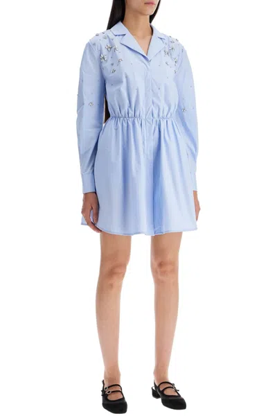 Shop Self-portrait Self Portrait 'mini Chemisier Dress With In Light Blue