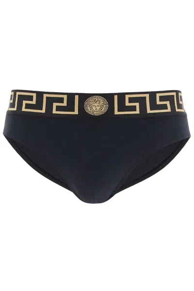 Shop Versace "sea Border Greek Edge Swim In Black