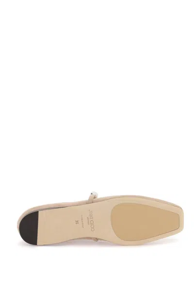 Shop Jimmy Choo Suede Leather Ballerina Flats With Pearl In 中性