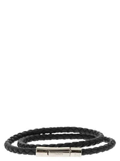 Shop Tod's My Colors 2 Turn Leather Bracelet In 黑色的