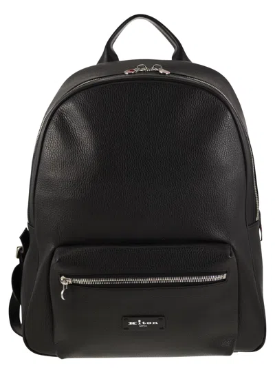 Kiton Leather Backpack In 黑色的