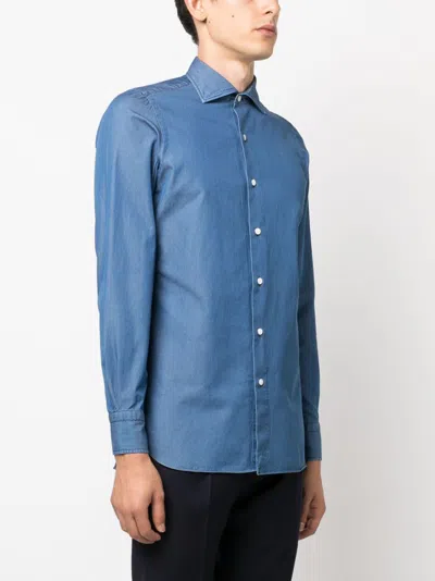 Shop Finamore 1925 Napoli Napoli Cotton Shirt In Clear Blue