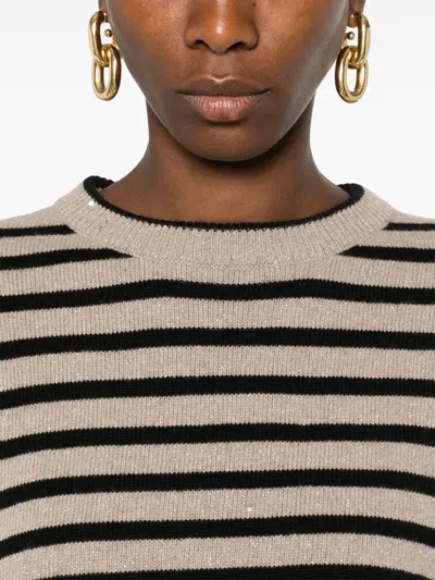 Shop Brunello Cucinelli Striped Cashmere Blend Sweater In Brown