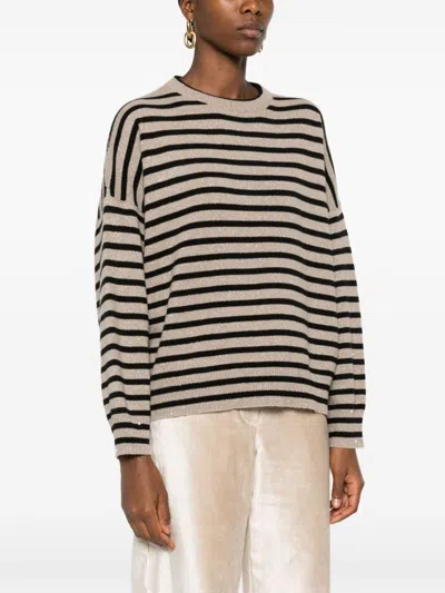 Shop Brunello Cucinelli Striped Cashmere Blend Sweater In Brown