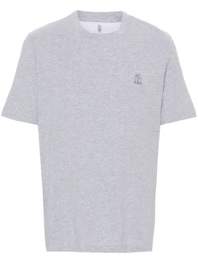 Shop Brunello Cucinelli Logo Cotton T Shirt In Grey