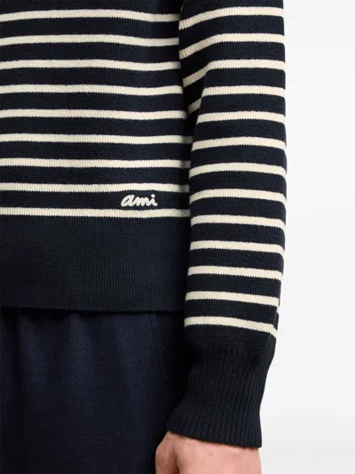 Shop Ami Alexandre Mattiussi Ami Paris Wool And Cotton Blend Sailor Sweater In Blue