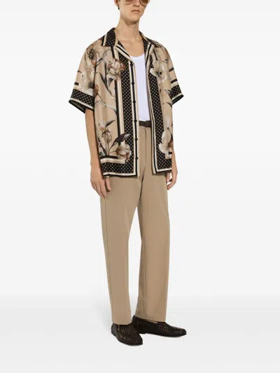 Shop Dolce & Gabbana Tulip Print Silk Shirt In Beige