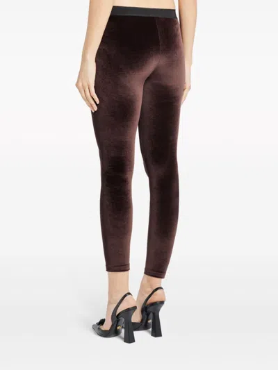 Shop Tom Ford Logo Velvet Leggings In Brown