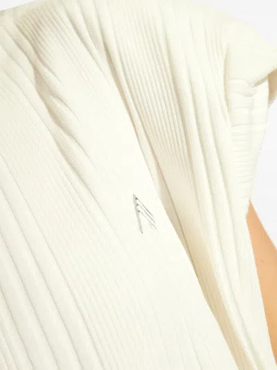 Attico Ivory Logo-raised Ribbed Top In 白色的