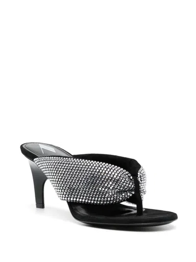 Shop Attico The  Strass Embellished Thong Sandals In Silver