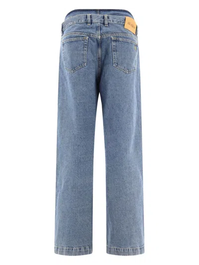 Attico Embroidered-logo Straight-leg Jeans In Clear Blue