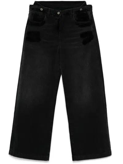 Attico High Waist Wide-leg Denim Jeans In Black