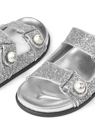 Shop Jimmy Choo Fayence Glittered Sandals In Silver