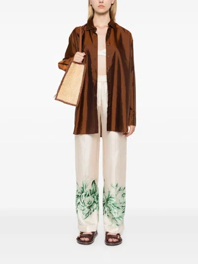 F.r.s . Silk Printed Trousers In Green