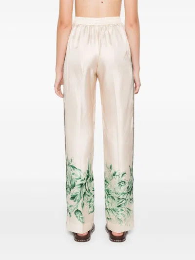 F.r.s . Silk Printed Trousers In Green