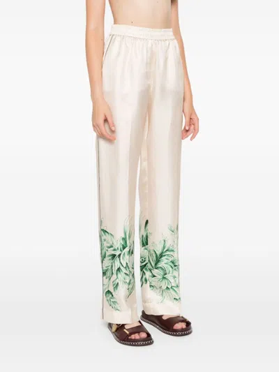 F.r.s . Silk Printed Trousers In Green