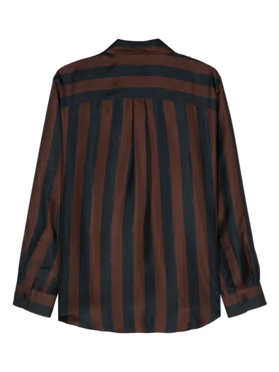 Fendi Striped Silk Shirt In Brown