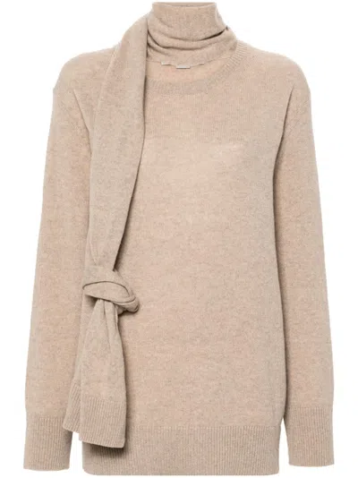 Shop Stella Mccartney Stella Mc Cartney Cashmere Scarf Jumper In Beige