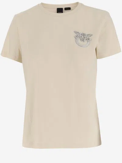 Shop Pinko Cotton T Shirt With Logo In Ivory