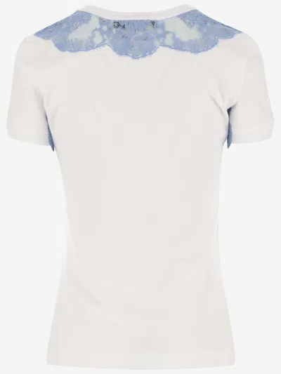 Dolce & Gabbana Jersey T-shirt With Lace Inserts And Dg Logo In White