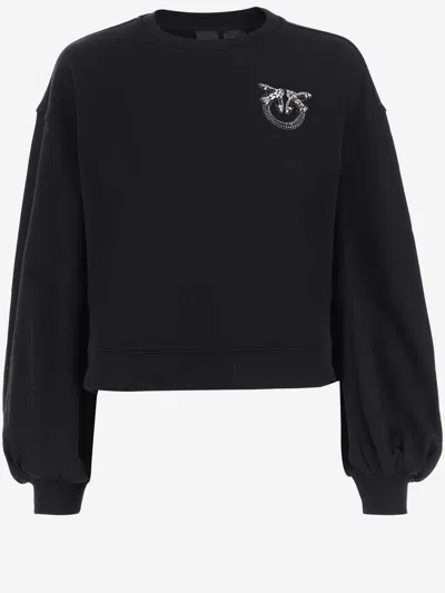 Shop Pinko Cotton Sweatshirt With Logo In Black