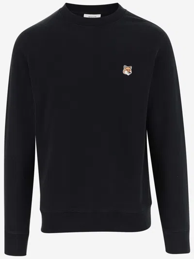 Shop Maison Kitsuné Maison Kitsune' Cotton Sweatshirt With Fox Patch In Black