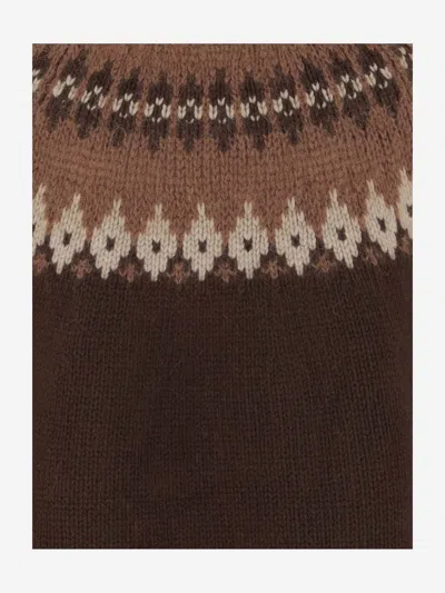 Dsquared2 Brown Crewneck Sweater With Intarsio Motif In Wool Blend Man In Red