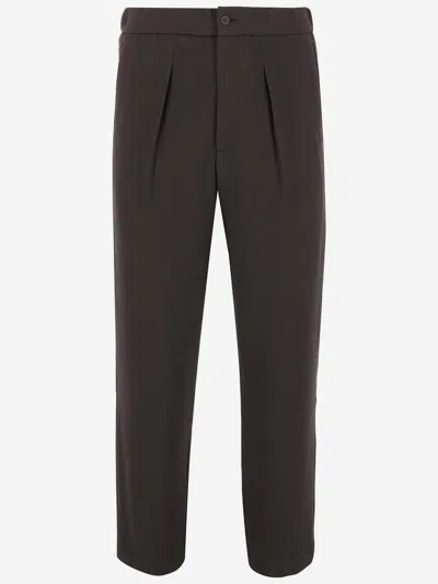 Shop Giorgio Armani Wool Blend Pants In Marrone Scuro