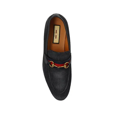Gucci Paride Black Loafers With Web And Horsebit Detail In Leather Man In Black