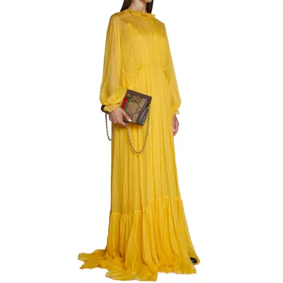 Gucci Silk Long Dress Women In 黄色的
