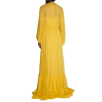 Gucci Silk Long Dress Women In 黄色的