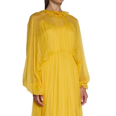 Gucci Silk Long Dress Women In 黄色的