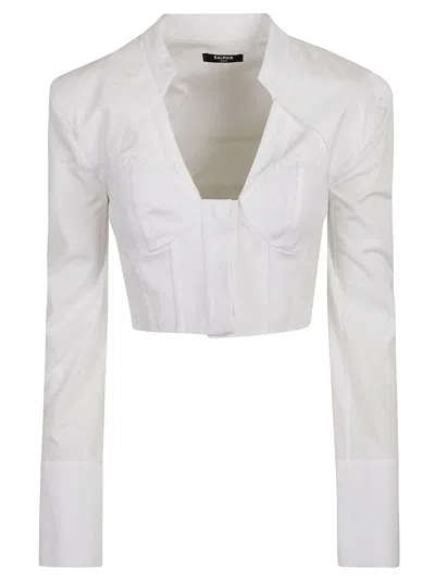 Shop Balmain Shirts White In 白色的