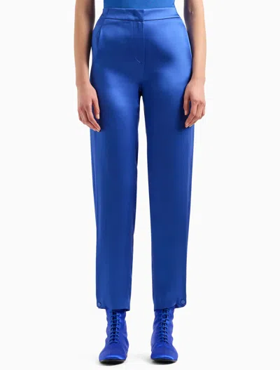 Giorgio Armani Elasticated Waist Satin Trousers In 蓝色的