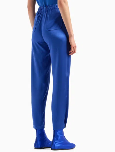 Giorgio Armani Elasticated Waist Satin Trousers In 蓝色的