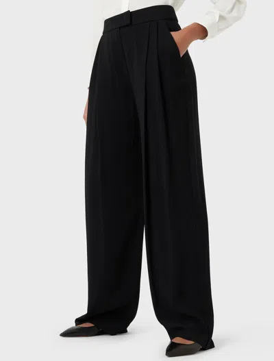 Emporio Armani Sablé Stretch Fabric Trousers With Pleats In Nero-black