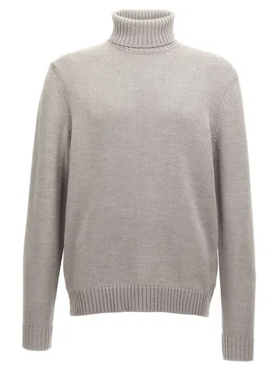 Zanone Wool Turtleneck Sweater With Classic Knit Texture In Gray