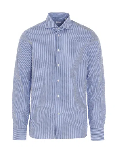 Shop Borriello Striped Cotton Shirt In Light Blue