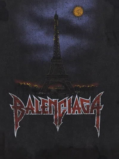 Shop Balenciaga 'double Front Paris Moon' T Shirt In Black