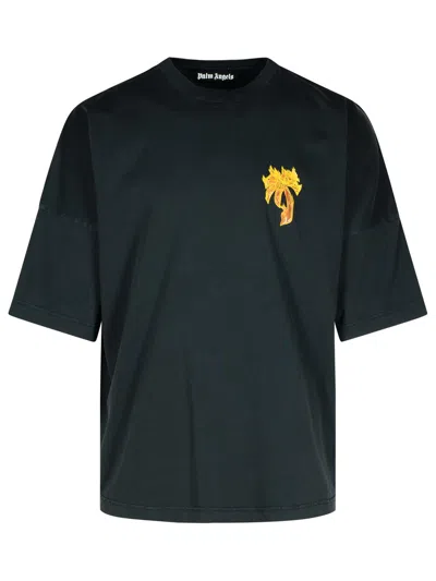 Shop Palm Angels 'burning Palm' Black Cotton Oversize T Shirt