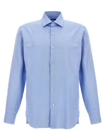 Barba Napoli Barba Tailored Poplin Shirt With Button Closure In Light Blue