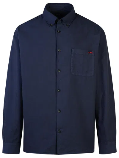 Shop Apc A.p.c. 'mateo' Navy Cotton Shirt