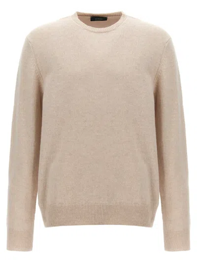 Zanone Ribbed Wool Crewneck Sweater With Cuffed Sleeves In Brown